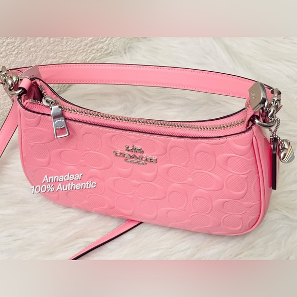 NWT Coach Teri Shoulder Bag In Signature Leather With Heart Charm in Pink CDA98 - Picture 15 of 16